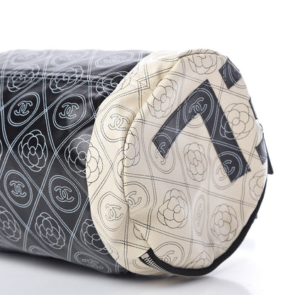 Chanel Coated Canvas Camellia Printed Calfskin Bowling Bag Black Beige 8 of 11