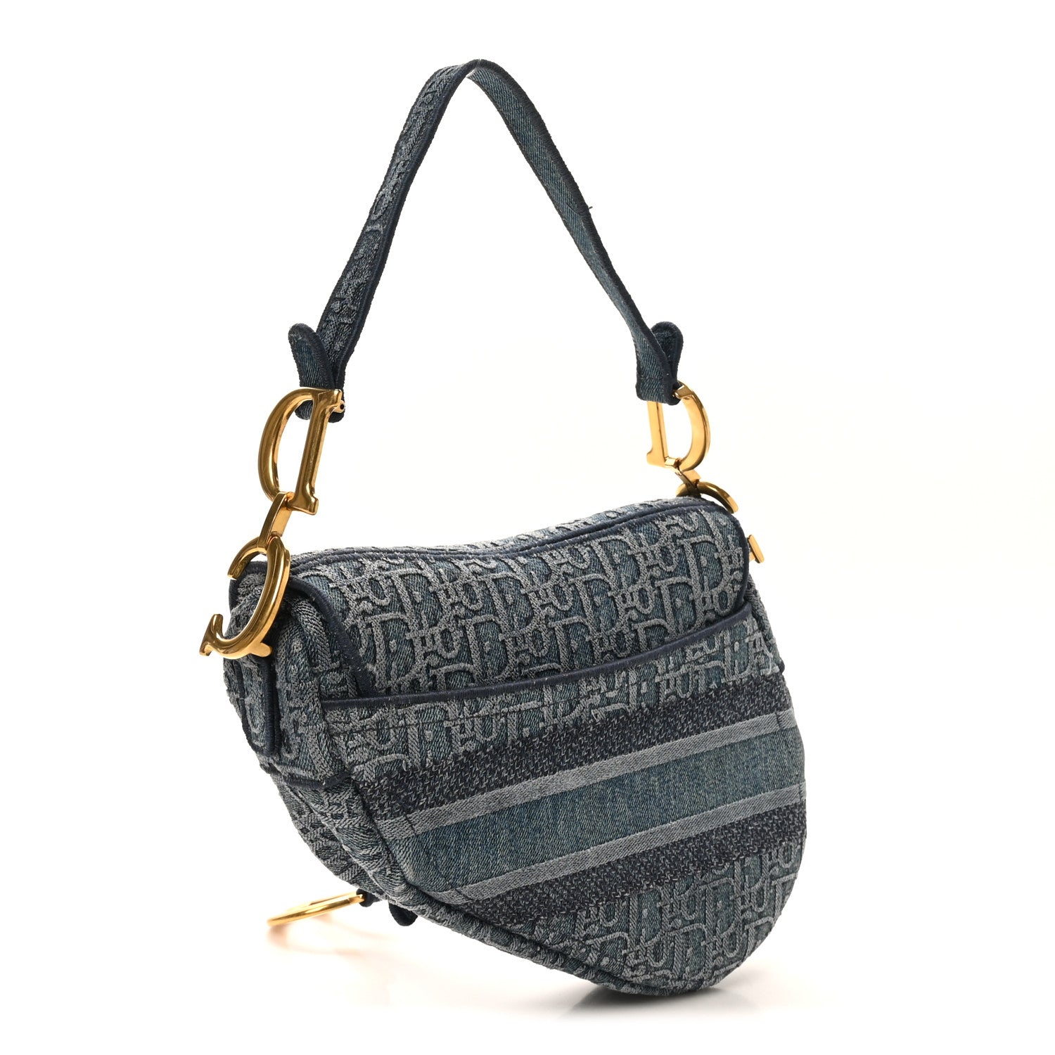 Christian Dior Oblique Embroidered Saddle Bag Denim Blue 3 of 12