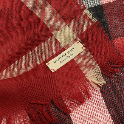 Burberry Wool Cashmere Tonal Check Lightweight Scarf Parade Red 3 of 3