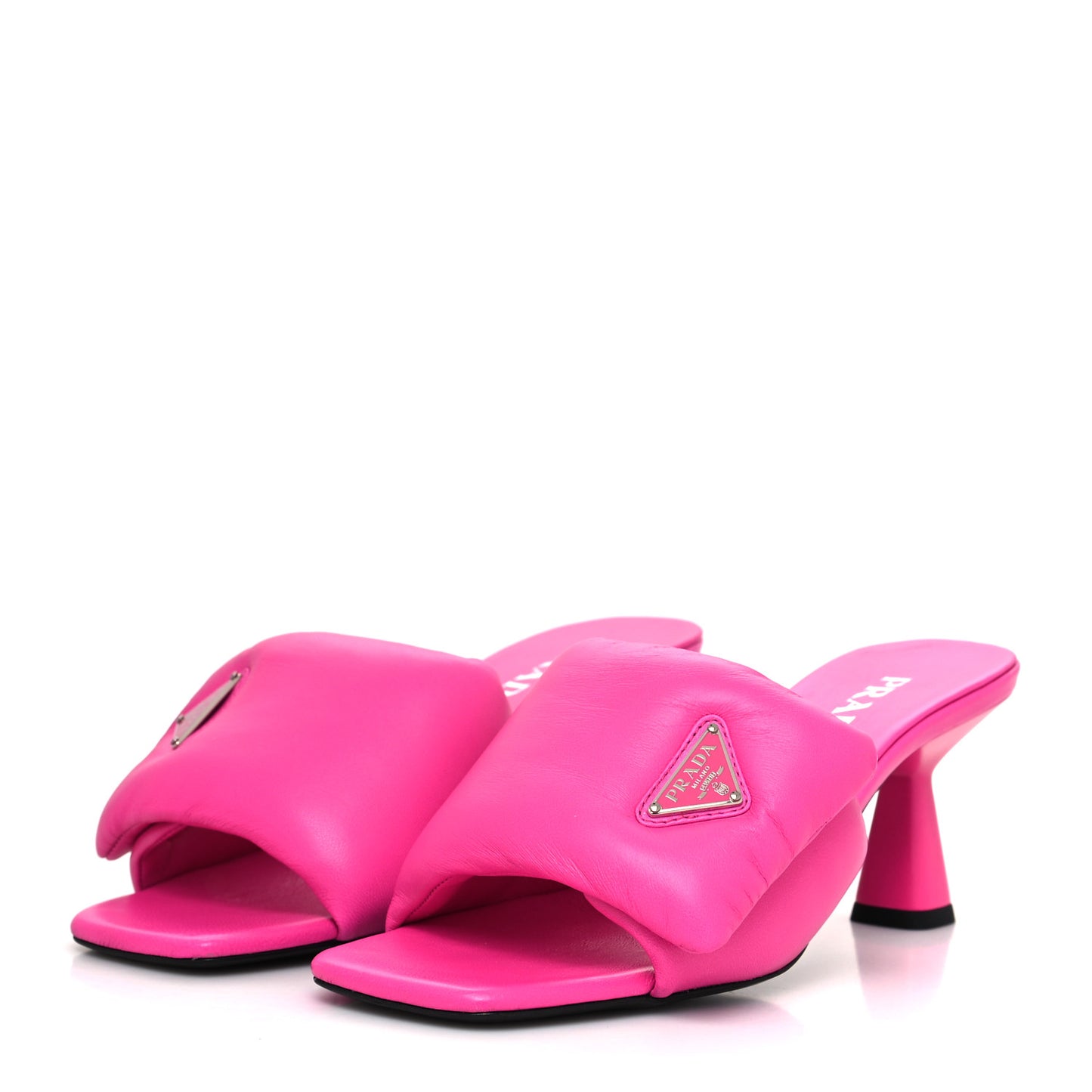 Nappa Soft Padded Metal Triangle Logo 65mm Slide Sandals 39 Begonia Fluo