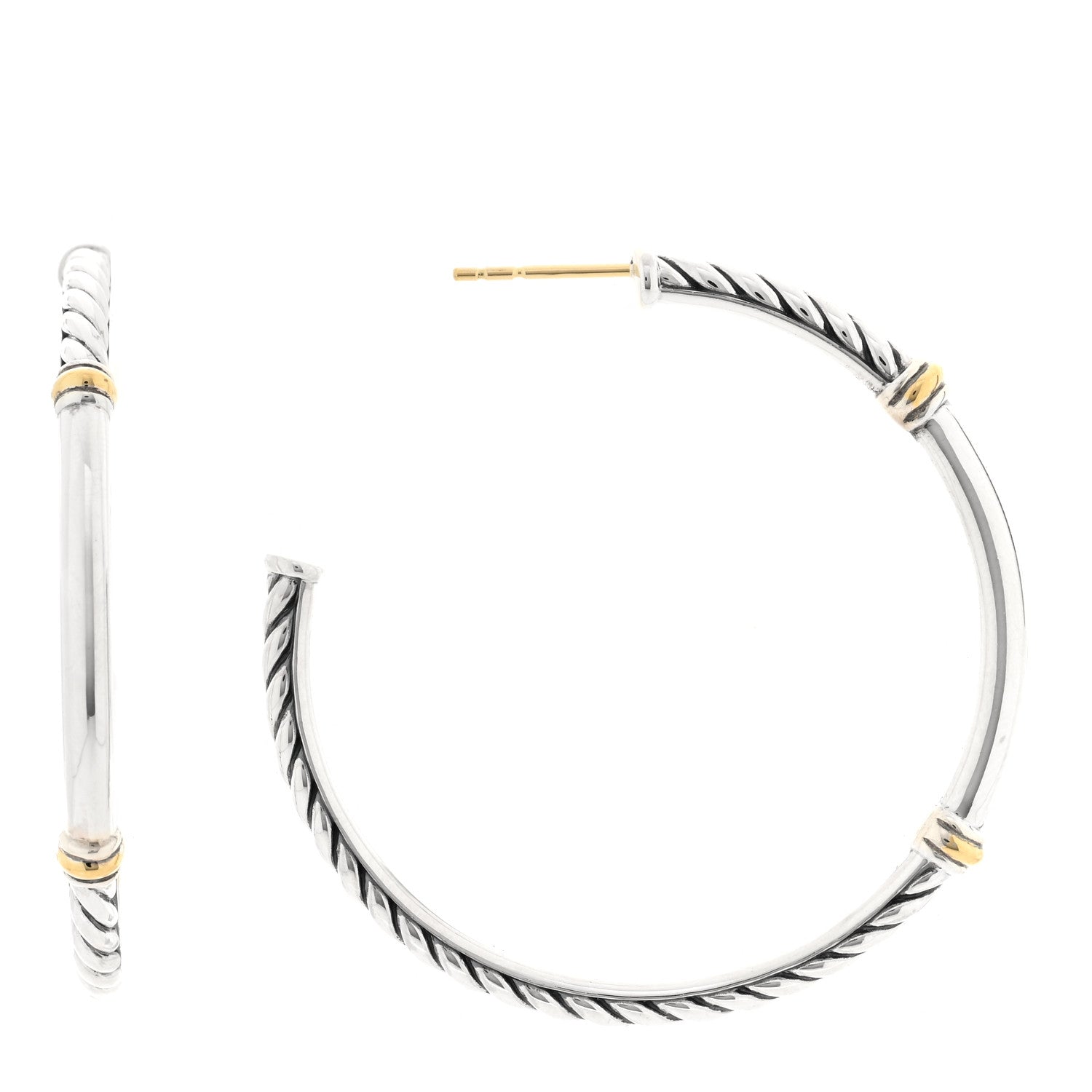David Yurman Sterling Silver 18K Yellow Gold Metro Hoop Earrings 1 of 4