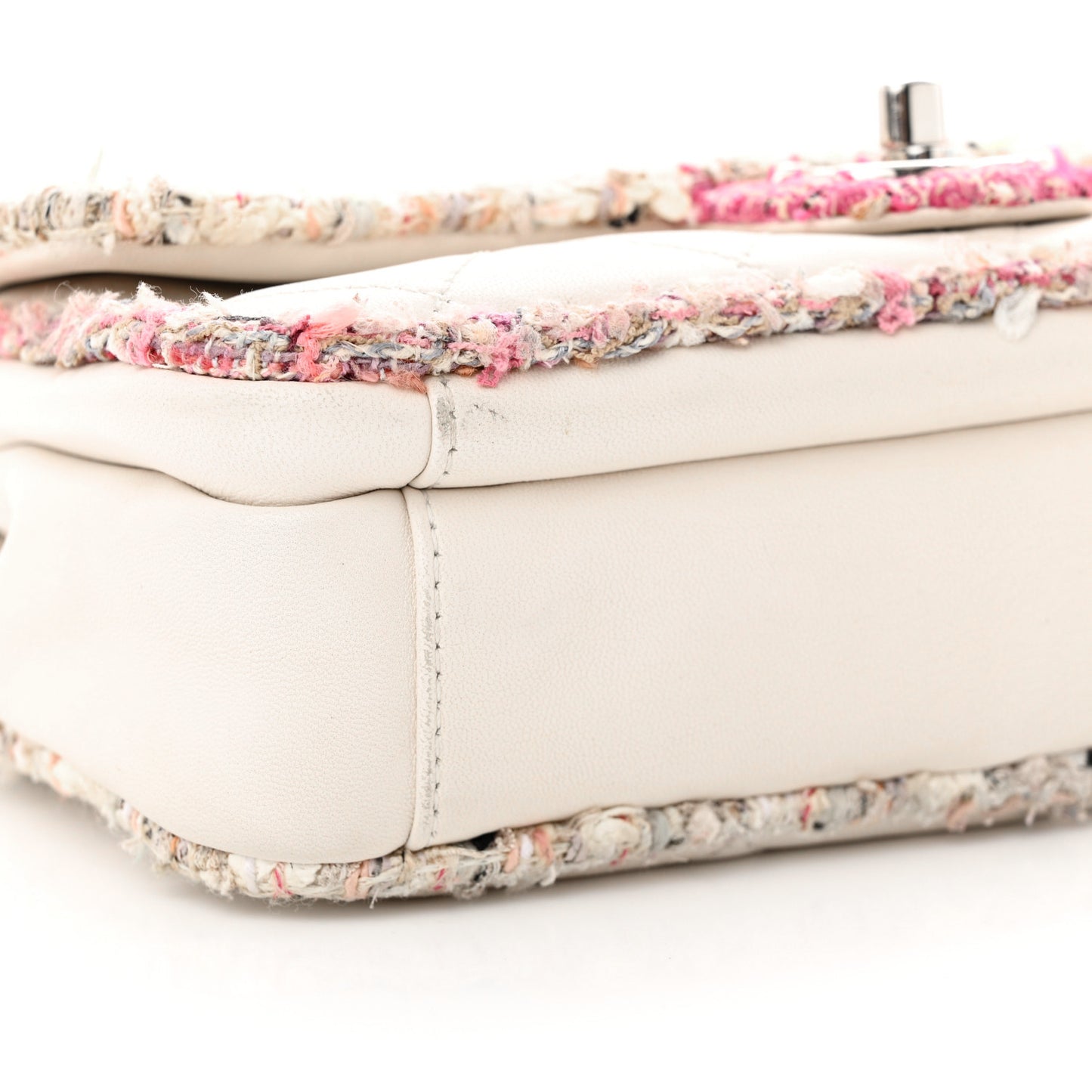 Lambskin Tweed Quilted Elegant Trim Flap White