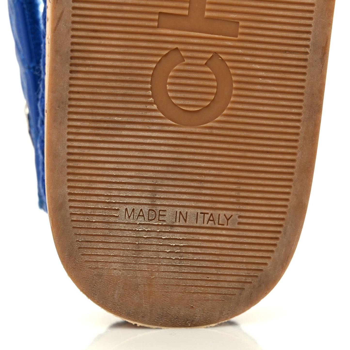 Cord Lambskin Quilted Logo Sandals 38 Blue