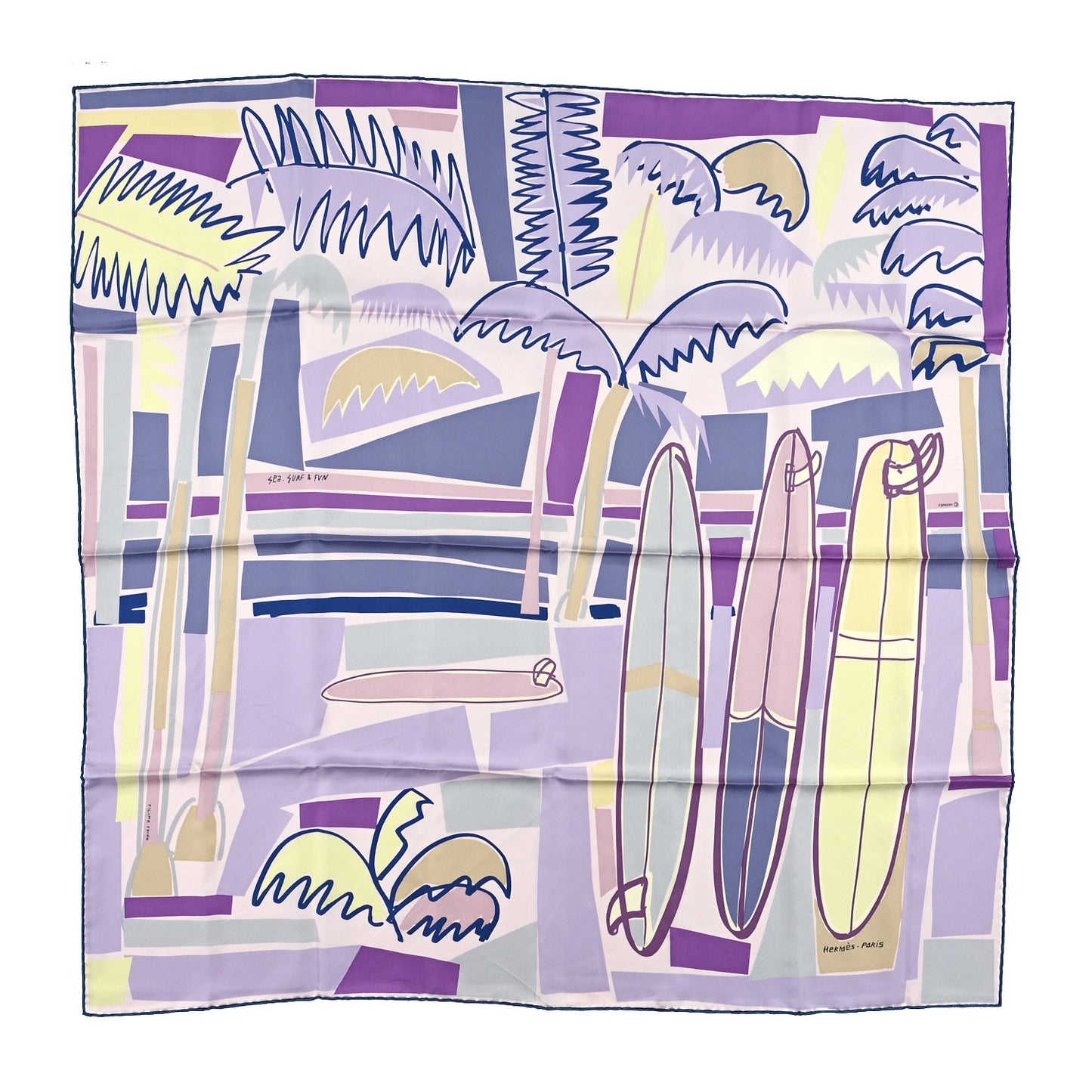 Silk Jersey Sea Surf and Fun Scarf 90 Rose Pale Mauve Jaune Soufre