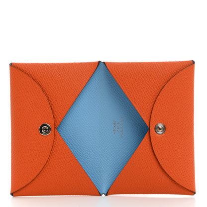 Hermes Epsom Verso Calvi Card Case Orange Celeste 5 of 7