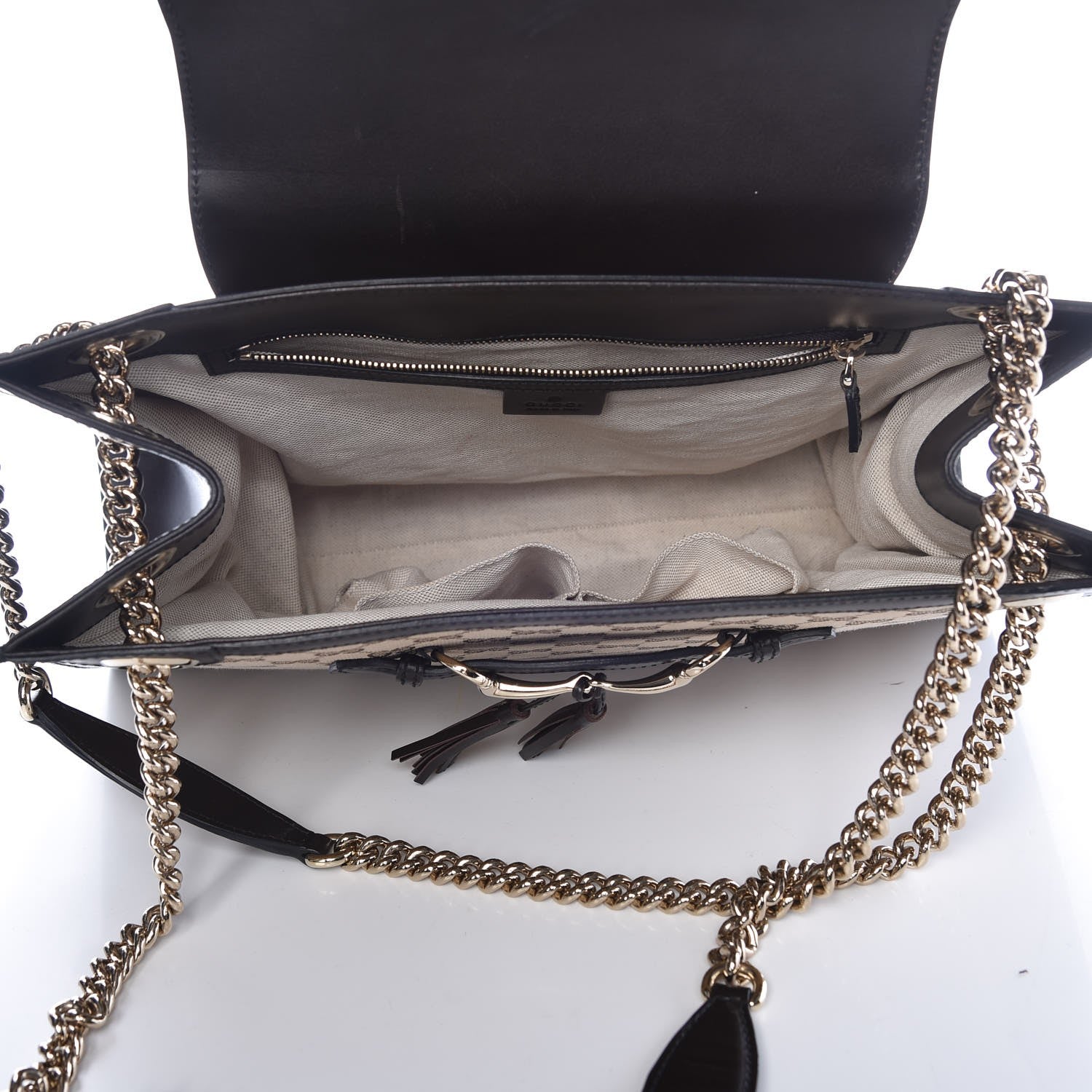 Gucci Monogram Margaux Calfskin Large Emily Chain Shoulder Bag Beige Ebony Cocoa 5 of 14