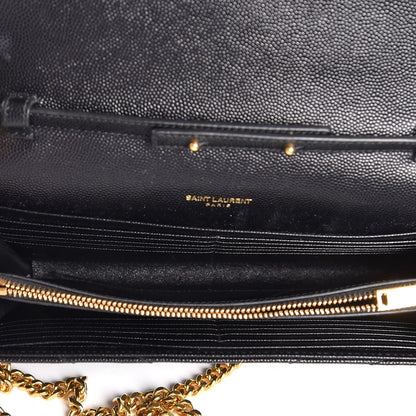 Saint Laurent Grain De Poudre Matelasse Chevron Monogram Chain Wallet Black 5 of 8