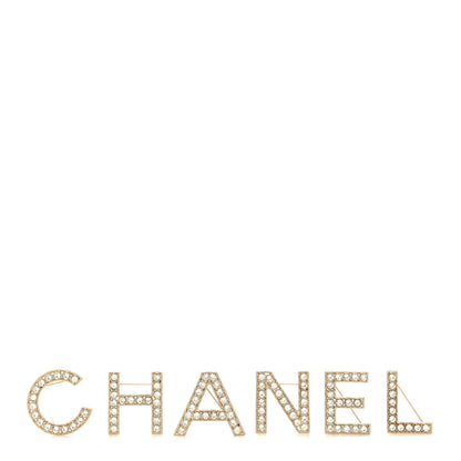 Chanel Crystal Cha-Nel Logo Brooch Set Gold 1 of 3
