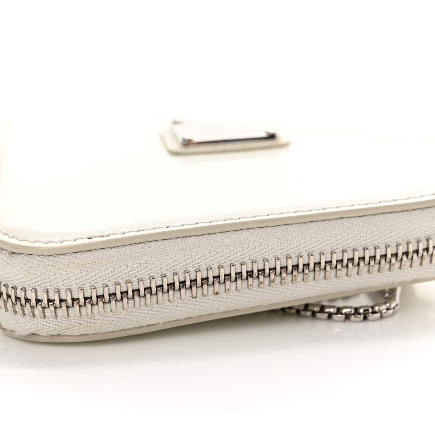Prada Spazzolato Mini Triangle Chain Crossbody Pouch White 9 of 10
