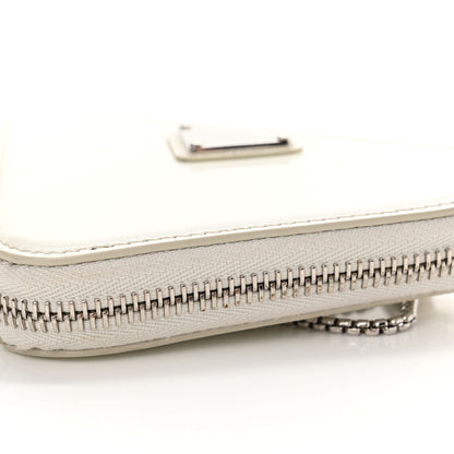 Prada Spazzolato Mini Triangle Chain Crossbody Pouch White 9 of 10