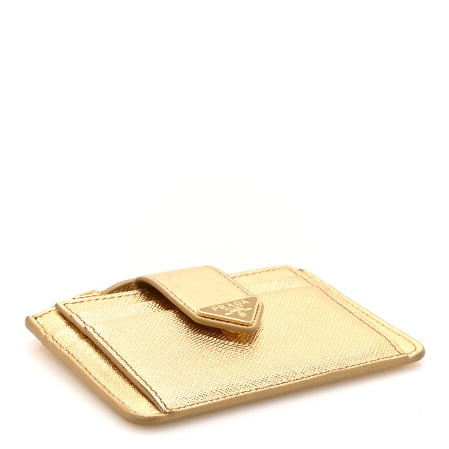 Metallic Saffiano City Calf Triangle Card Holder Gold