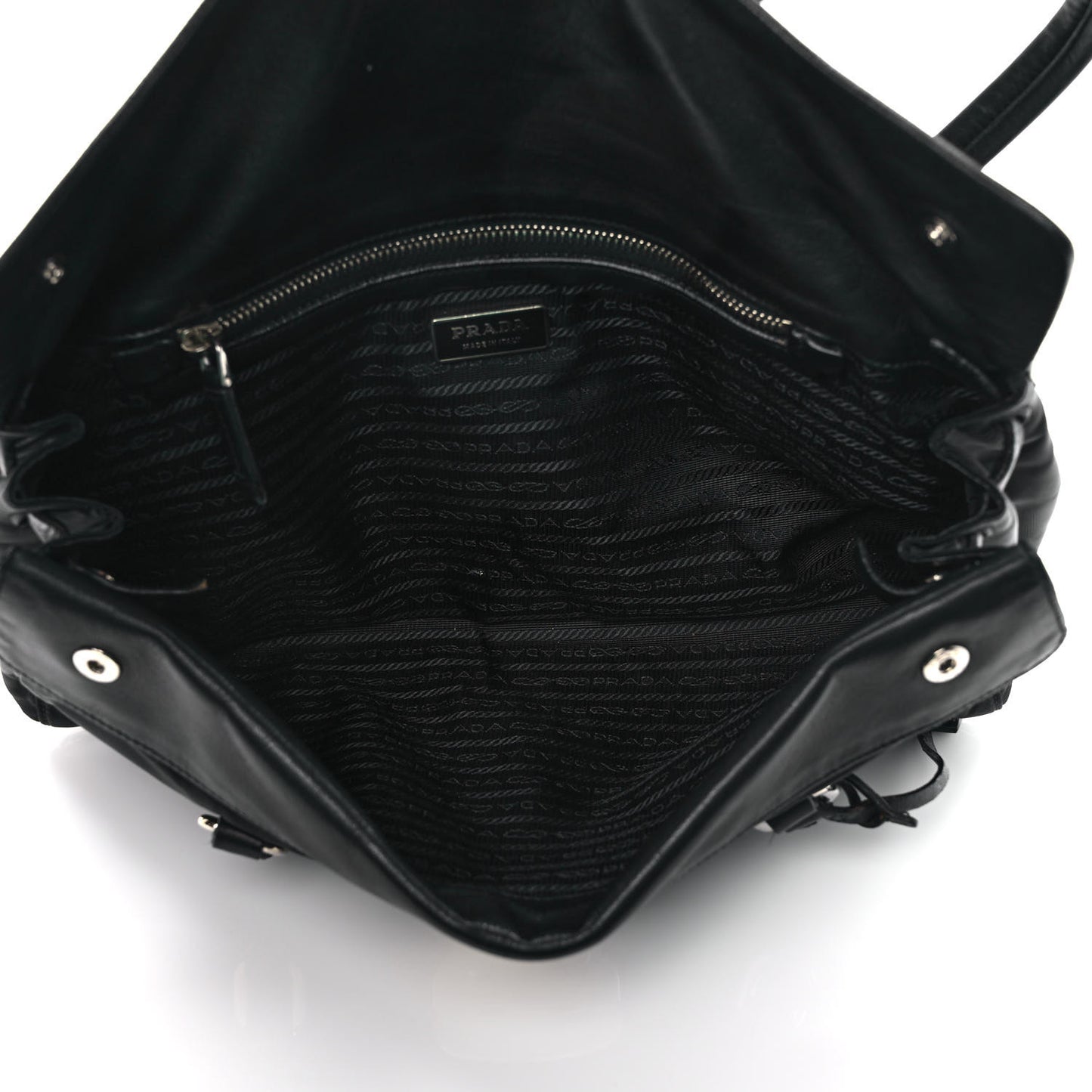 Tessuto Nylon Nappa Foldover Pushlock Satchel Black