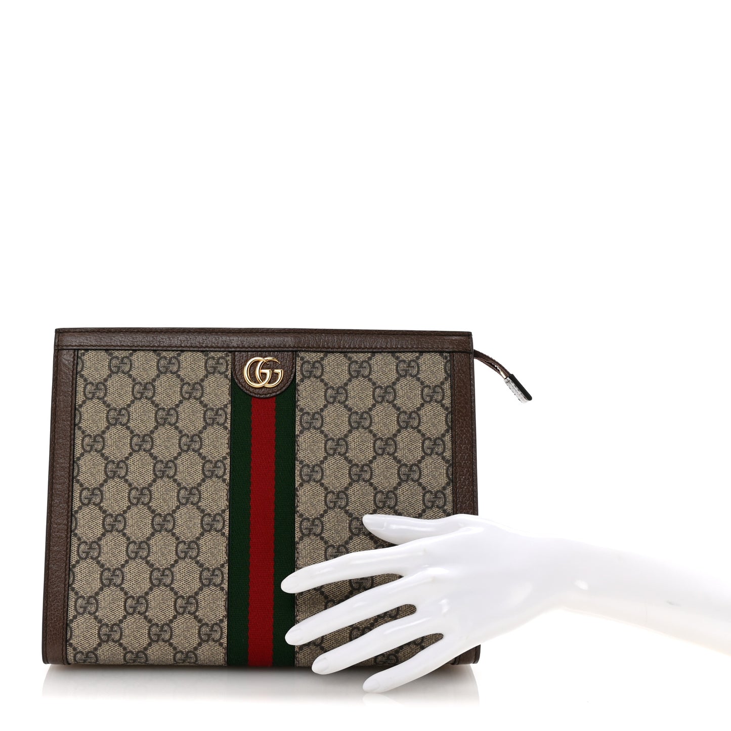 GG Supreme Monogram Web Ophidia Pouch Brown