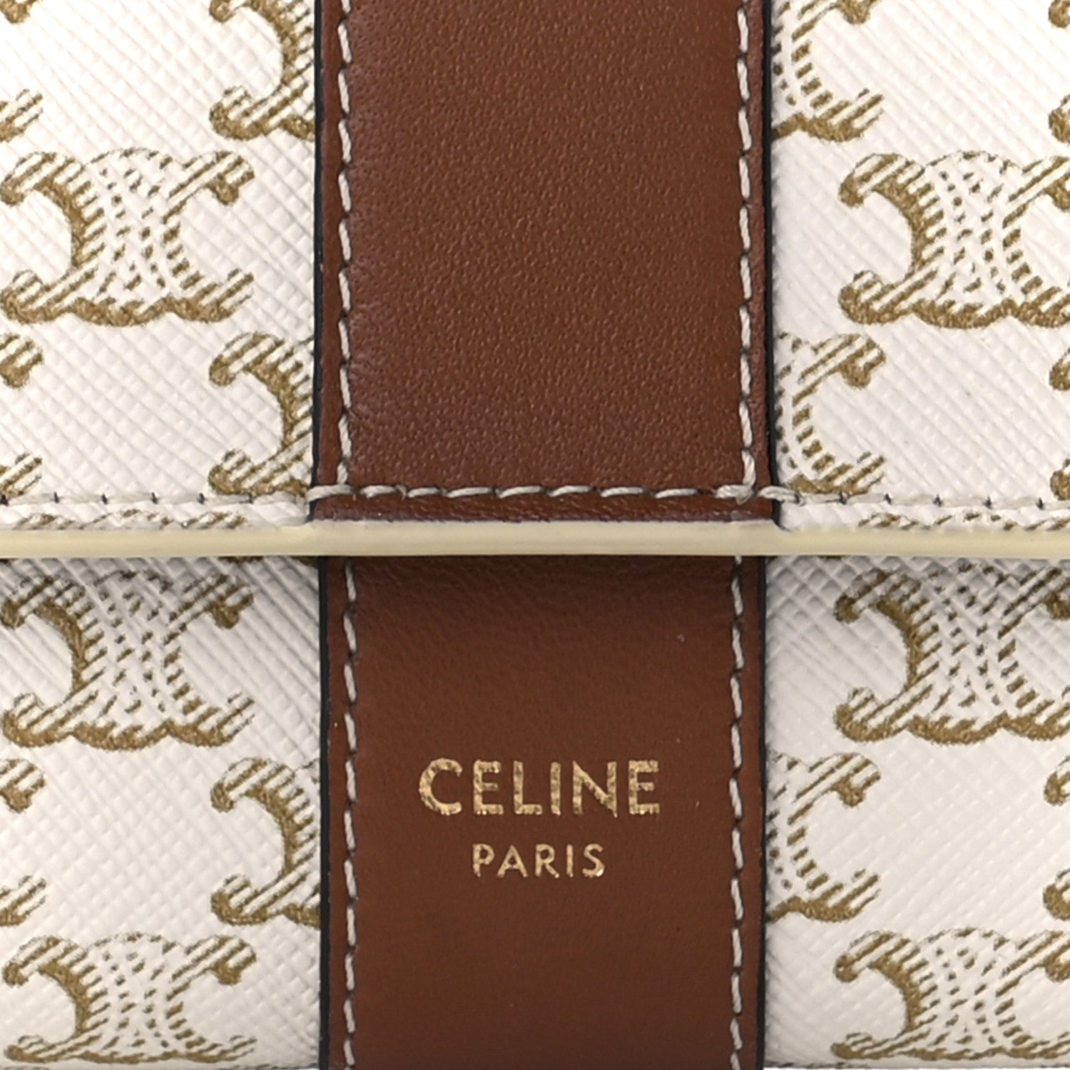 Celine Canvas Triomphe Folded Compact Wallet White Tan 9 of 12