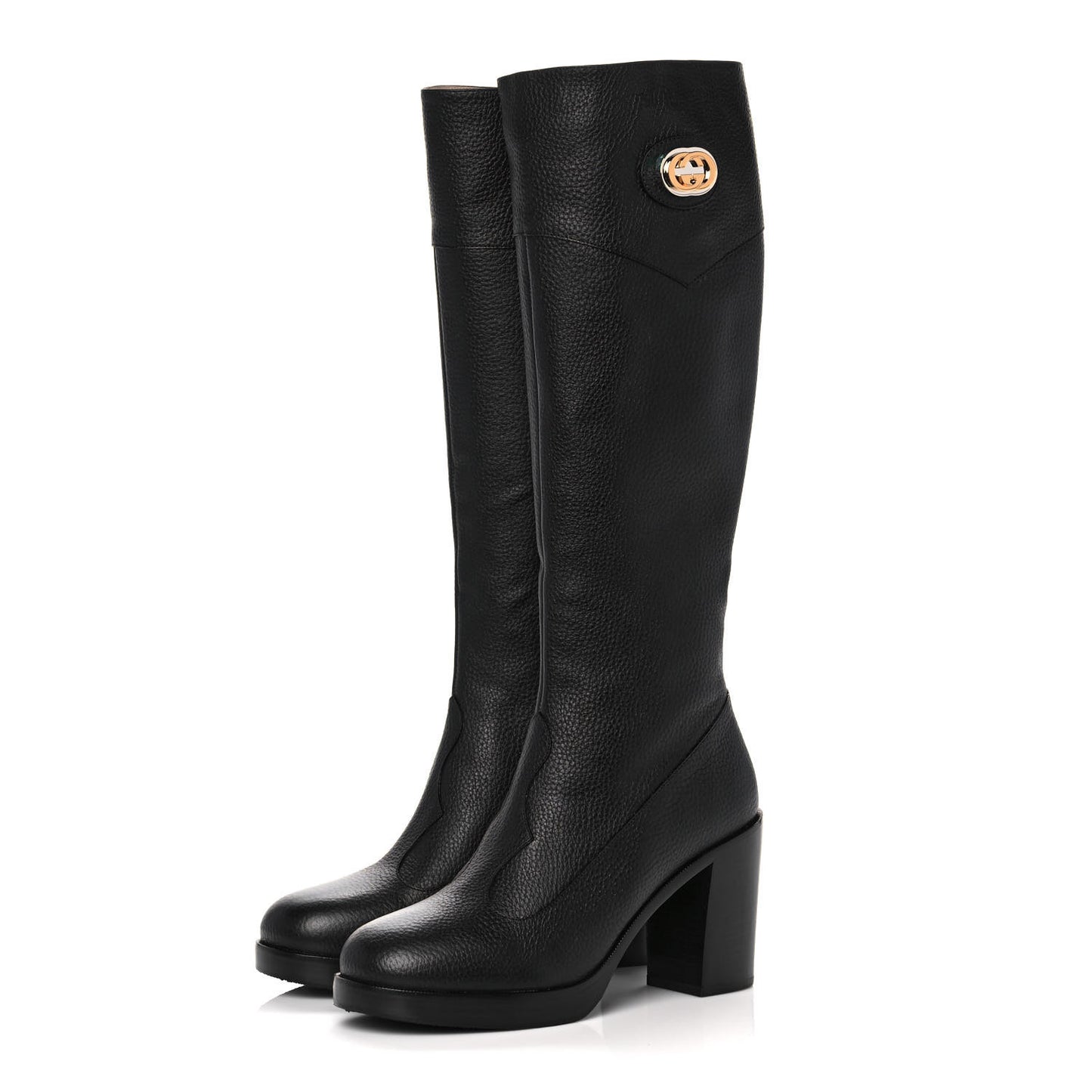 Austin Calfskin Interlocking G Knee High Boots 38.5 Black