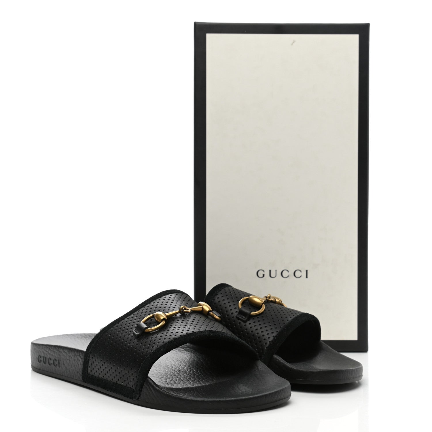 Gucci Suede Perforated Horsebit Slide Sandals 41 Black 8 of 8