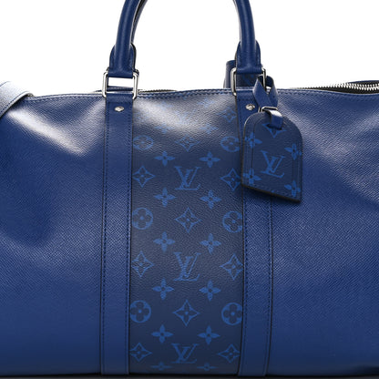 Louis Vuitton Taiga Monogram Eclipse Keepall Bandouliere 50 Pacific Blue 6 of 12