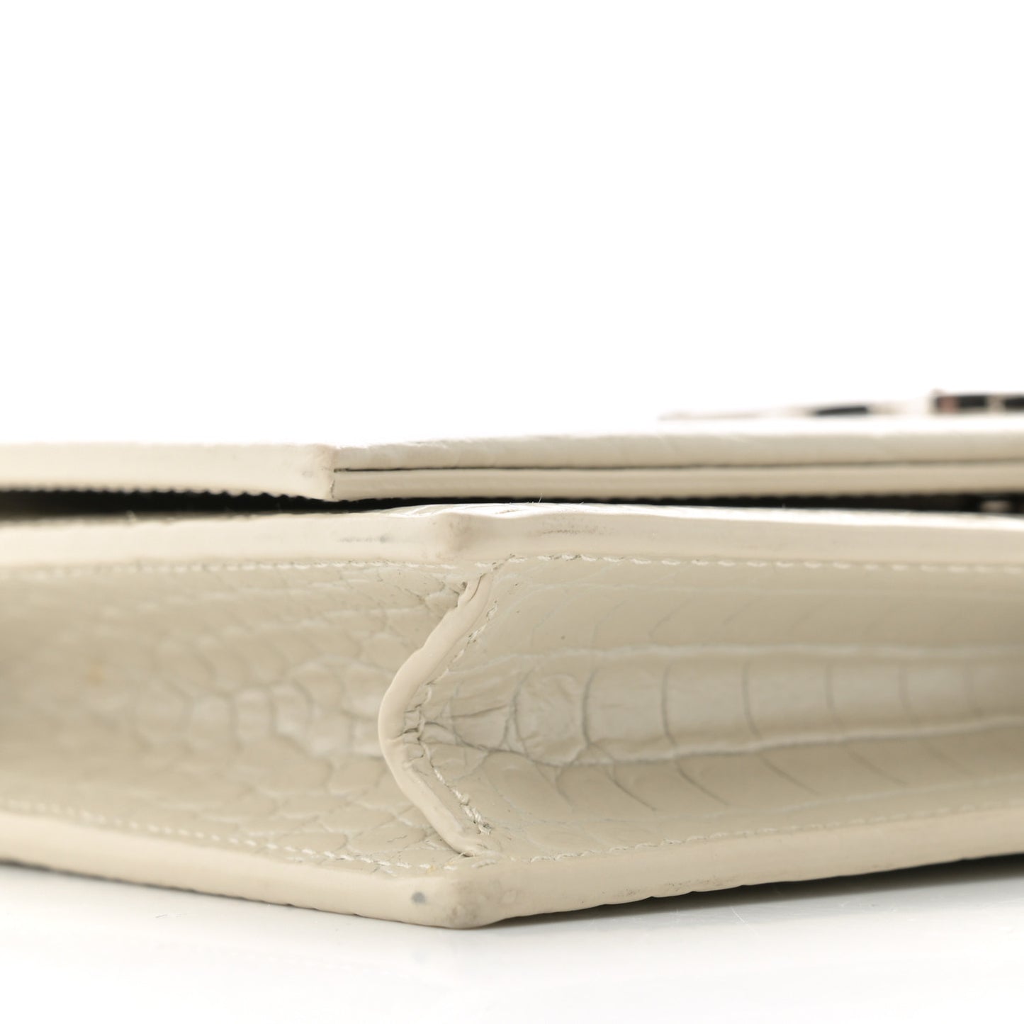 Calfskin Crocodile Embossed Kate Monogram Tassel Chain Wallet Crema Soft