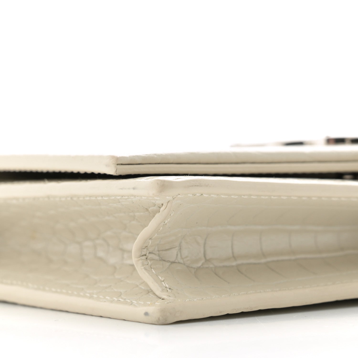 Saint Laurent Calfskin Crocodile Embossed Kate Monogram Tassel Chain Wallet Crema Soft 8 of 12