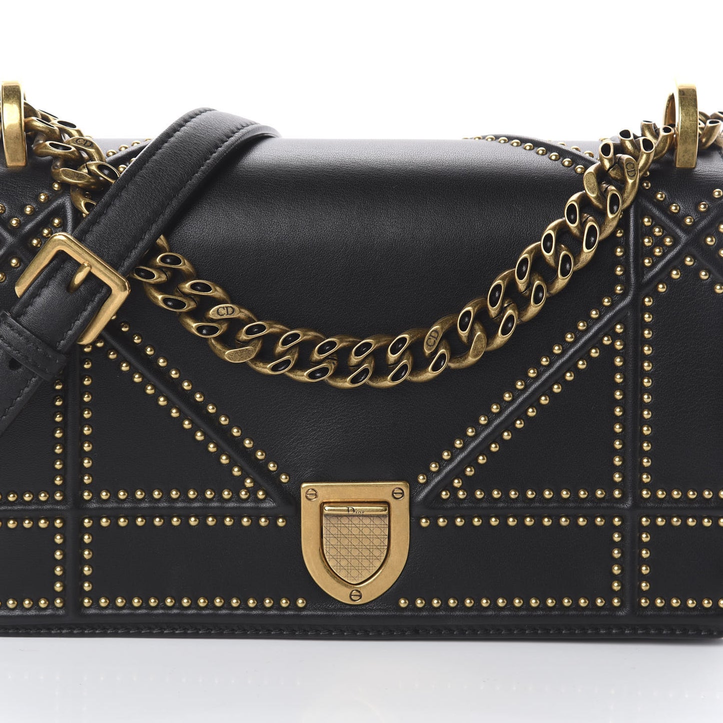 Calfskin Studded Small Diorama Flap Bag Black