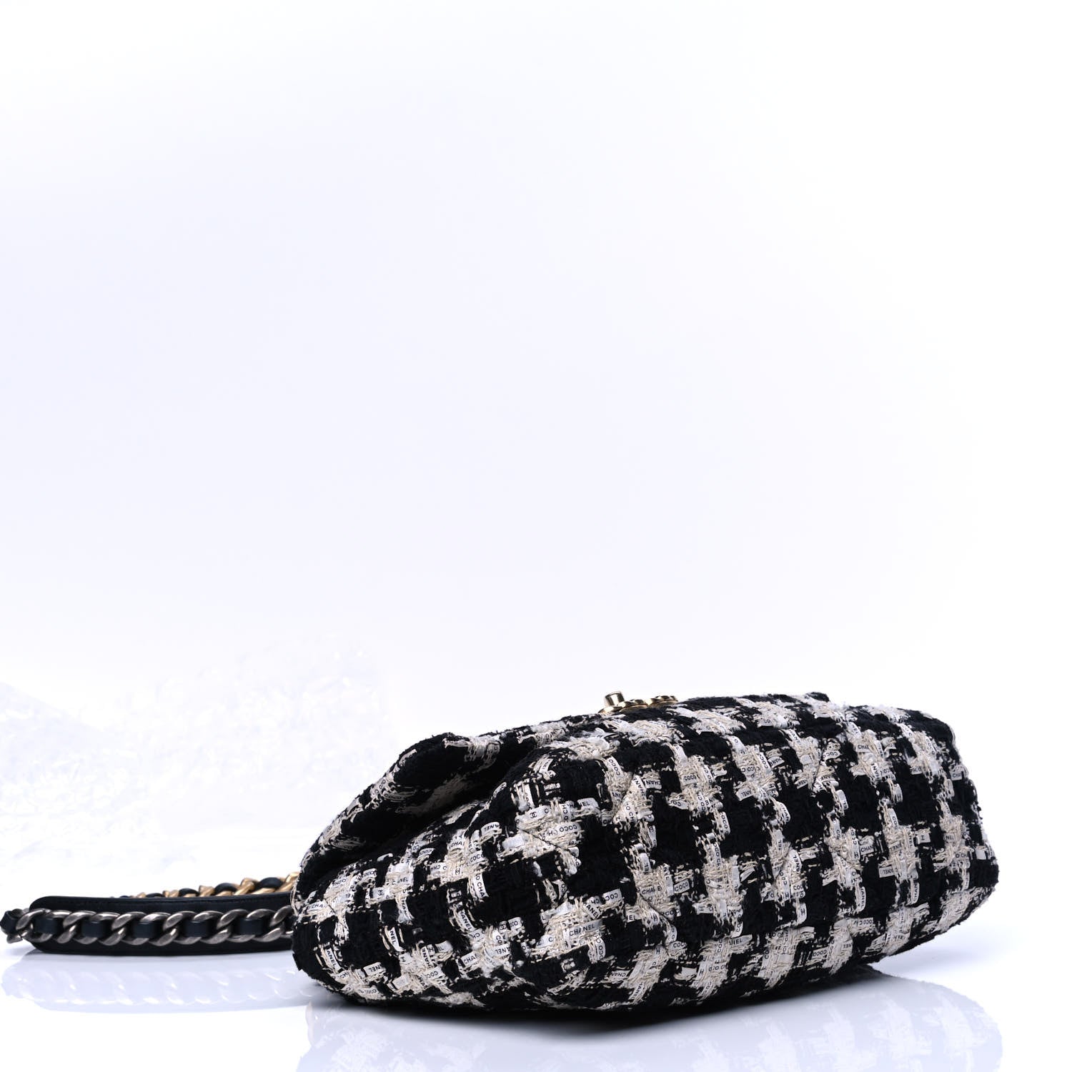 Chanel Tweed Quilted Medium Chanel 19 Flap Black Ecru White 3 of 5
