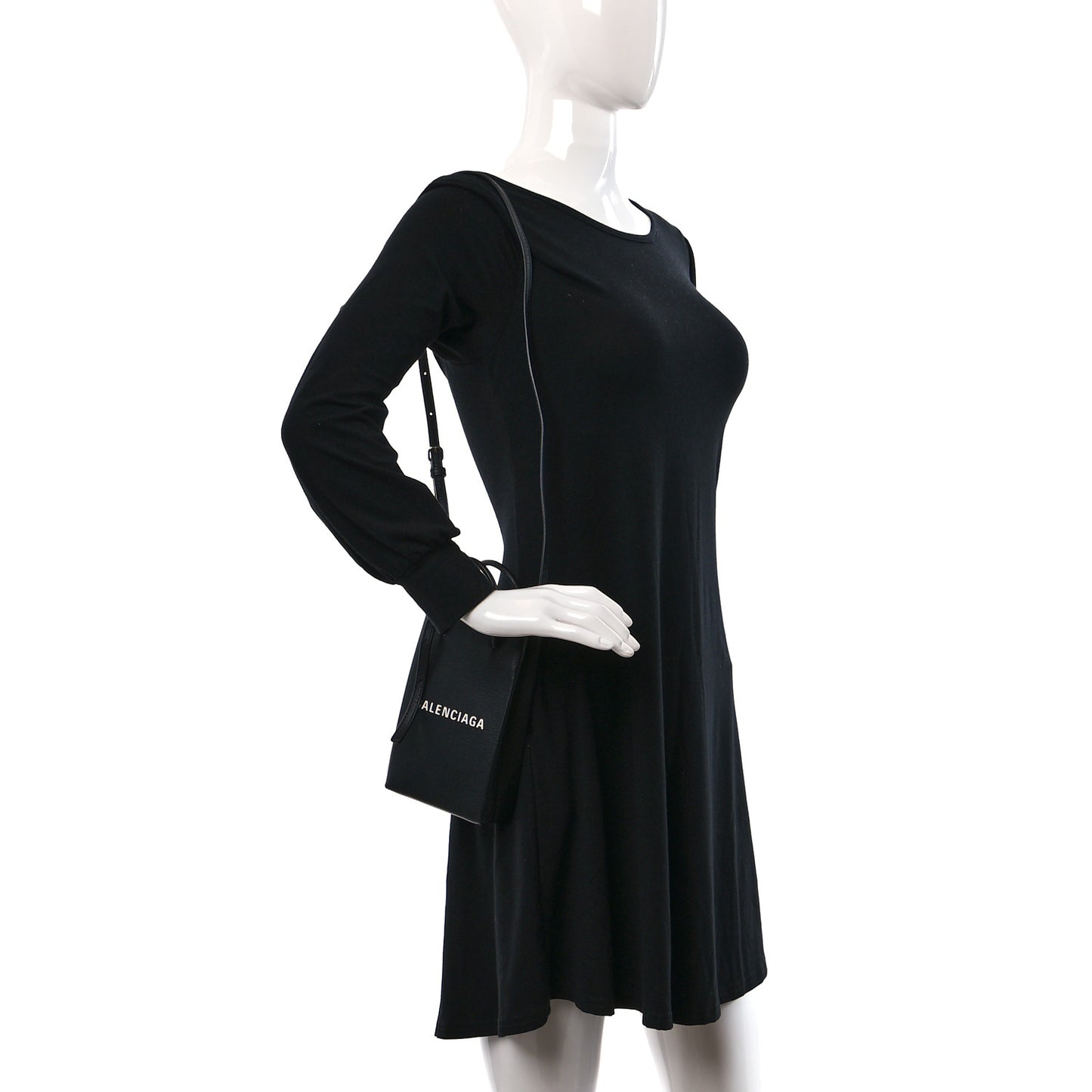 Squared Calfskin Logo Shopping Phone Holder Bag Black