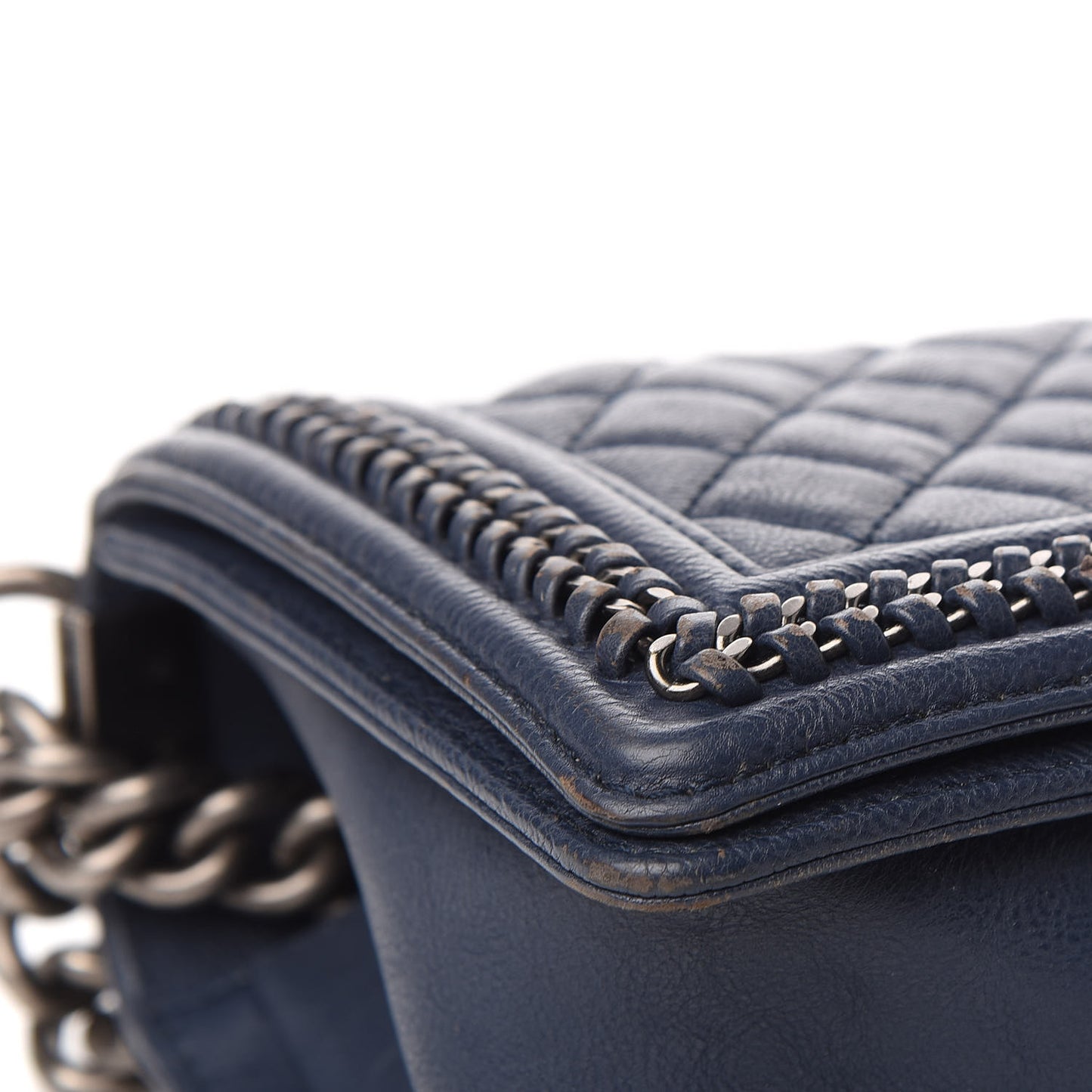 Calfskin Quilted Medium Top Handle Boy Flap Blue