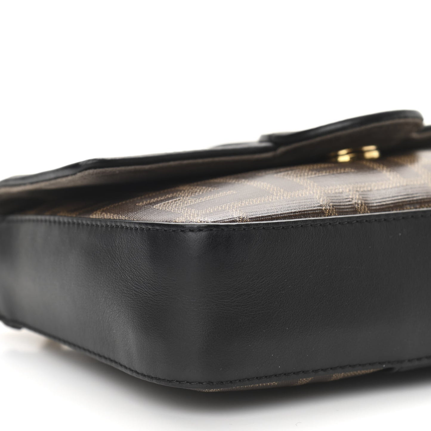 Glazed Fabric Vitello Century FF 1974 Stamp Patch Mini Double F Crossbody Bag Mogano Panna Black