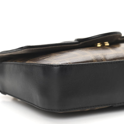 Fendi Glazed Fabric Vitello Century FF 1974 Stamp Patch Mini Double F Crossbody Bag Mogano Panna Black 8 of 9