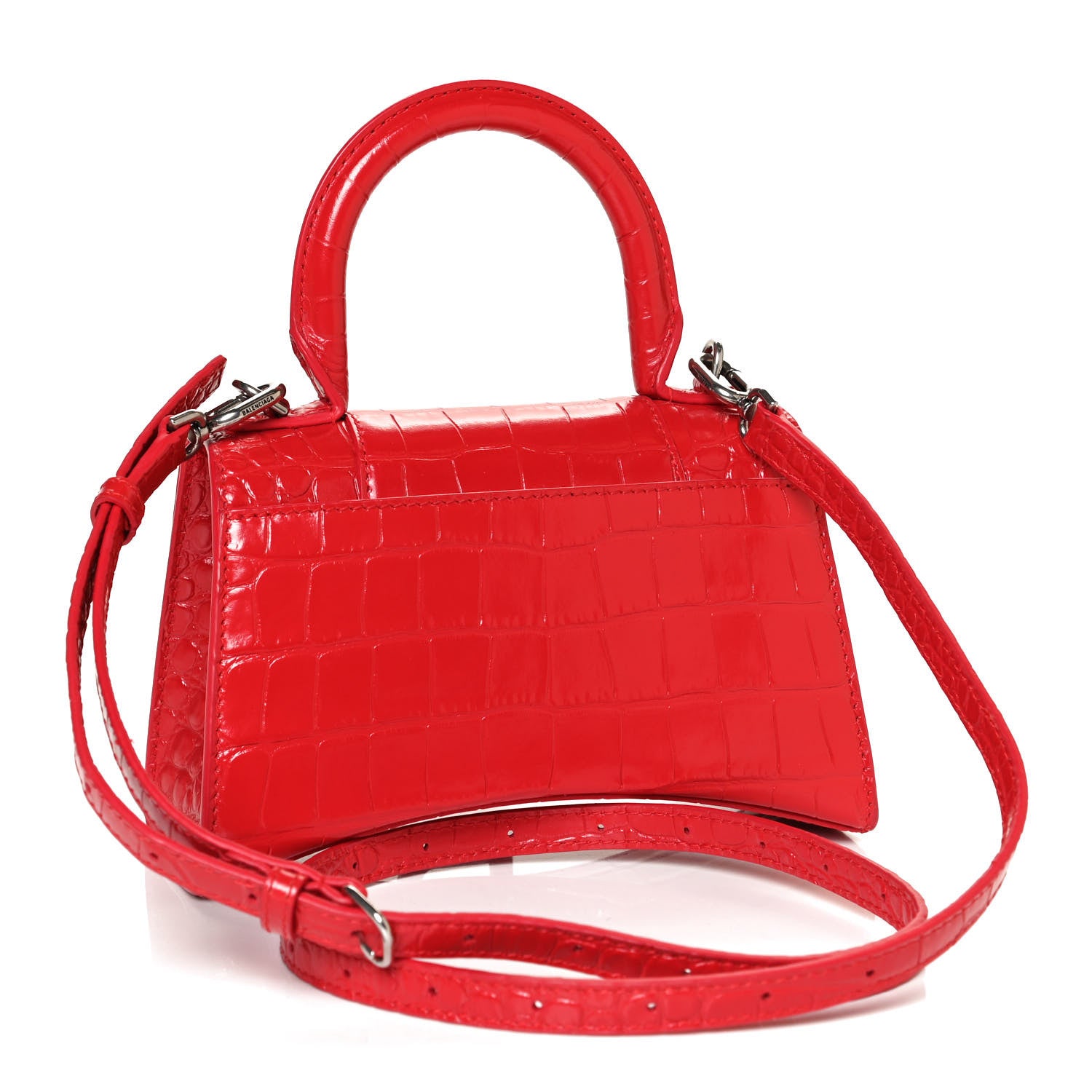 Balenciaga Shiny Calfskin Tonal B Crocodile Embossed Hourglass Top Handle Bag XS Bright Red 3 of 9