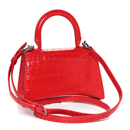 Balenciaga Shiny Calfskin Tonal B Crocodile Embossed Hourglass Top Handle Bag XS Bright Red 3 of 9