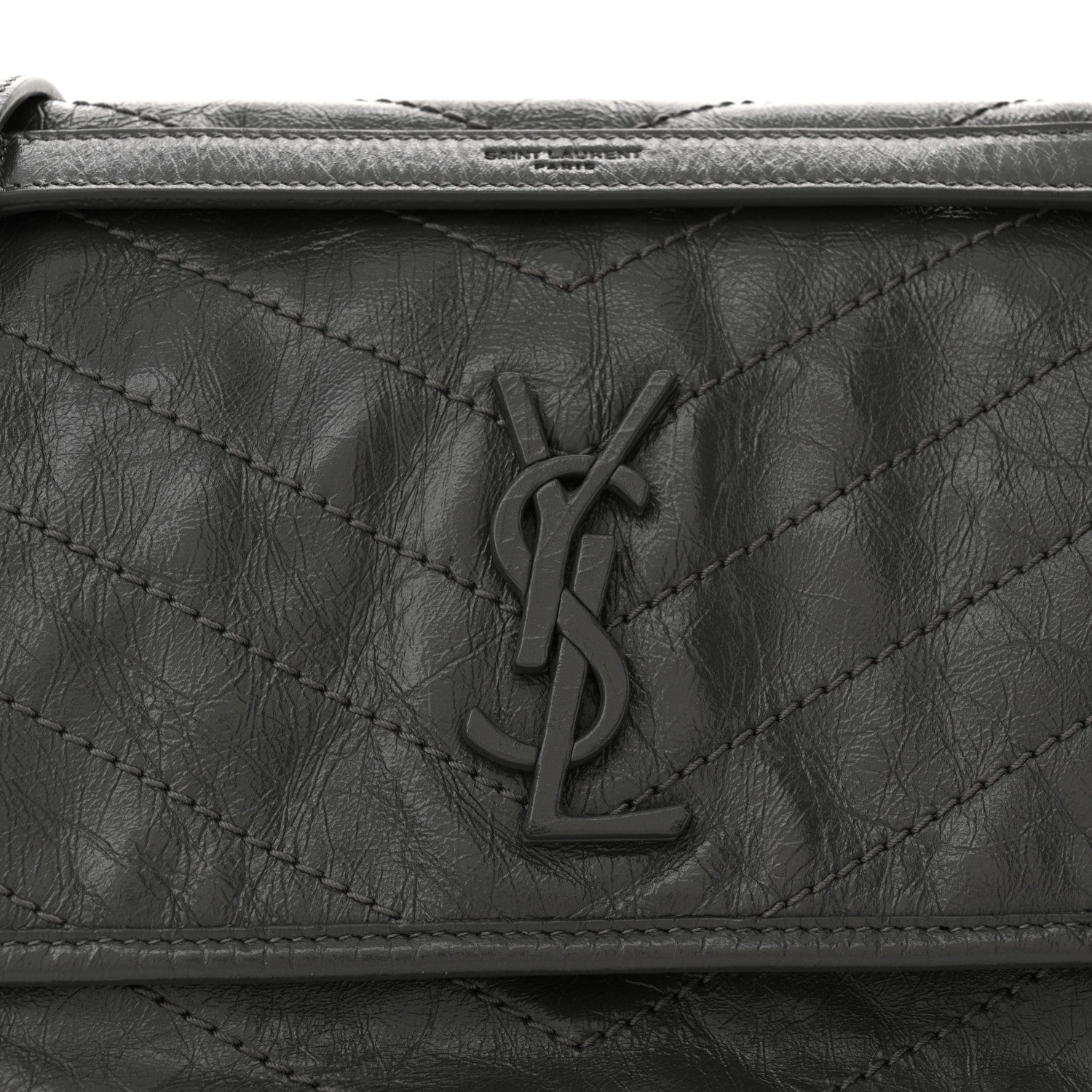 Saint Laurent Crinkled Calfskin Matelasse Monogram Medium Niki Chain Satchel Storm 8 of 10