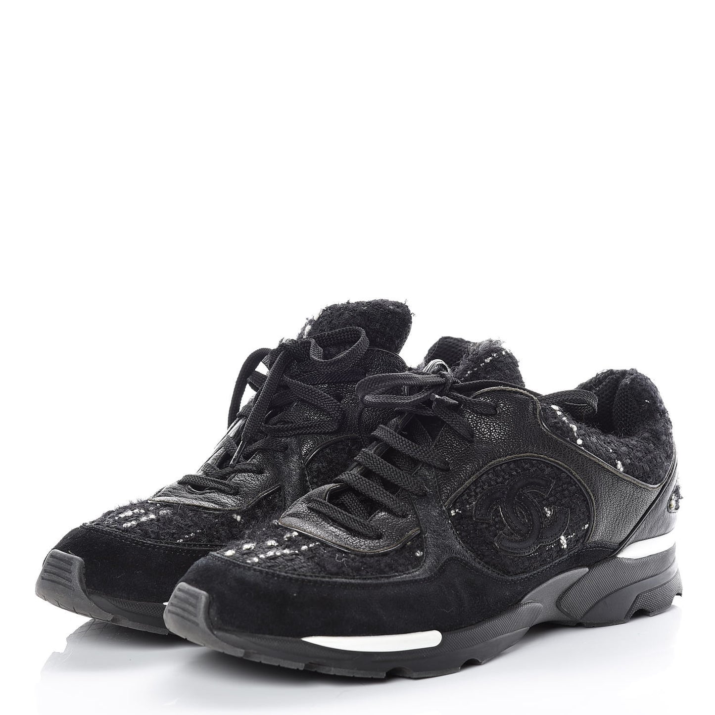 Suede Tweed Goatskin CC Sneakers 41.5 Black