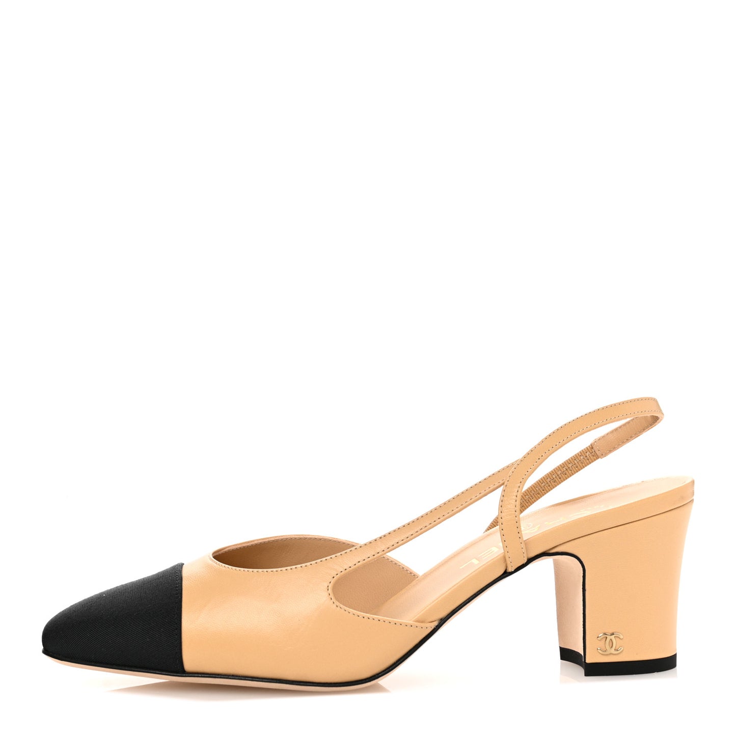 Goatskin Grosgrain Cap Toe CC Slingback Pumps 39.5 Beige Black