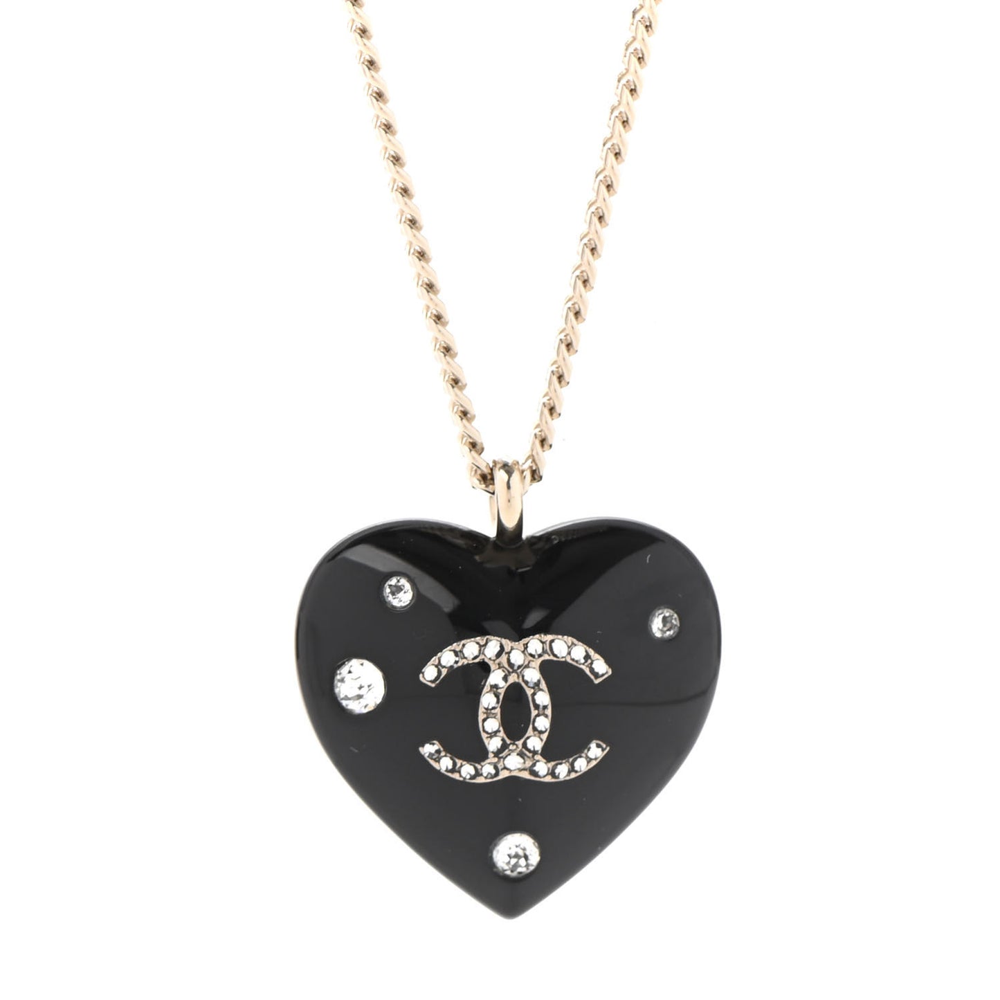 Resin Crystal CC Heart Necklace Black Gold