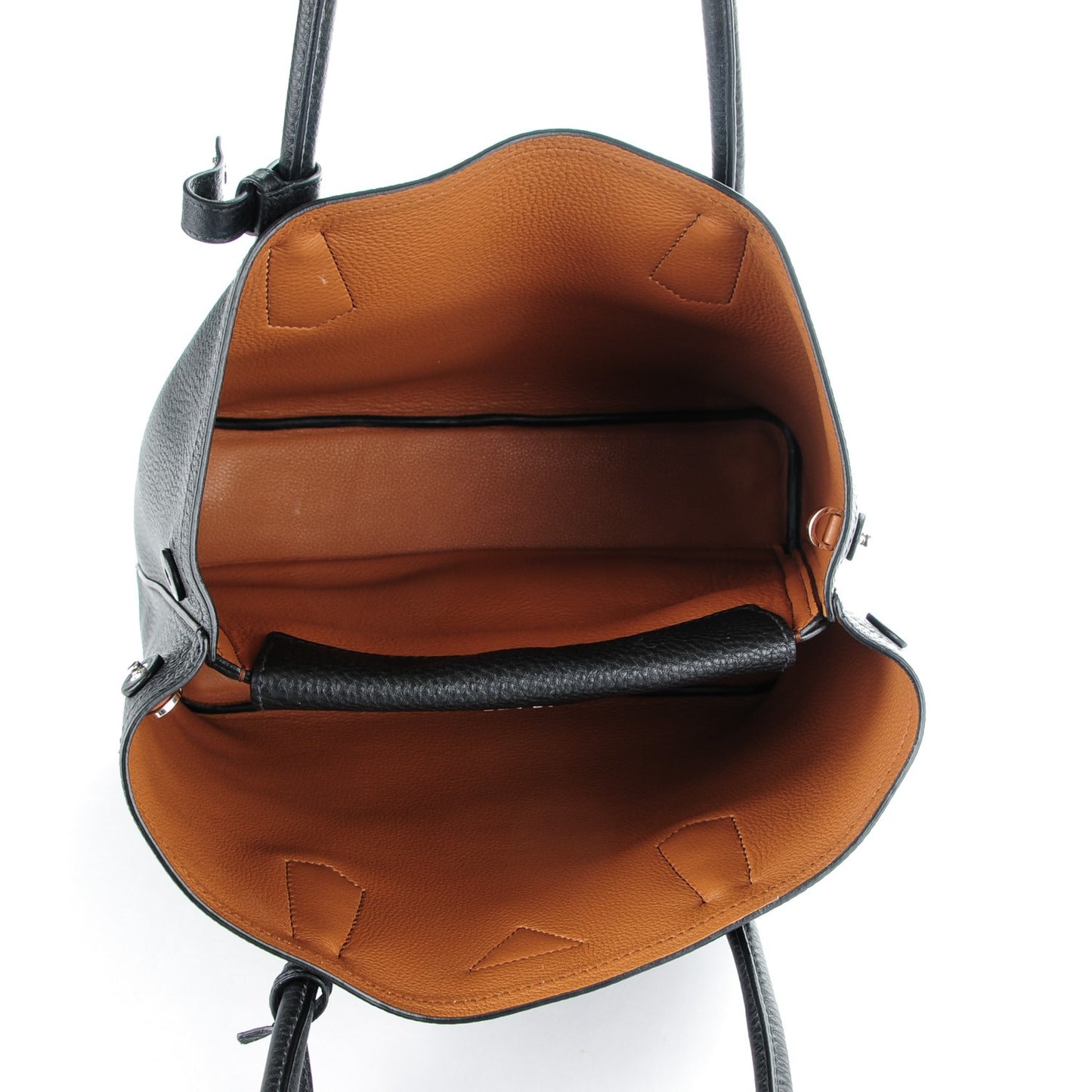 Vitello Daino Small Double Tote Black Cuoio