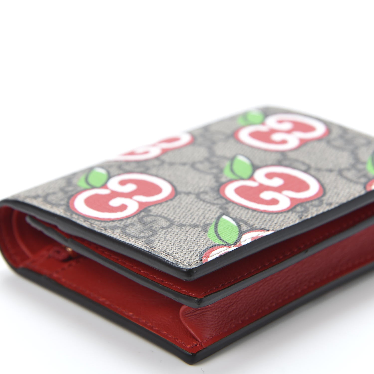 Gucci GG Supreme Monogram Apple Card Case Wallet Beige Multicolor Lobster Red 5 of 9