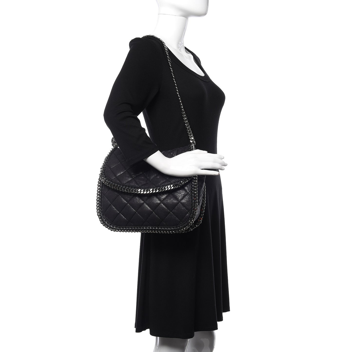 Shaggy Deer Quilted Falabella Shoulder Bag Black