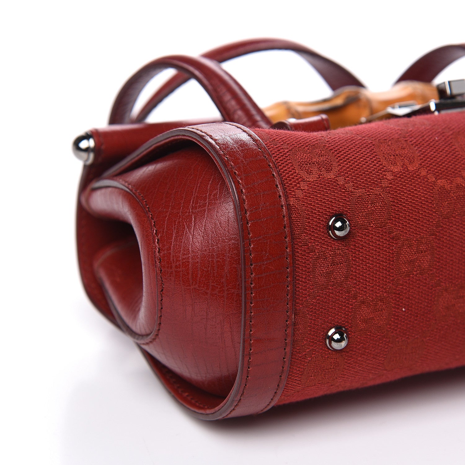 Gucci Monogram Small Bamboo Bullet Satchel Red 8 of 10