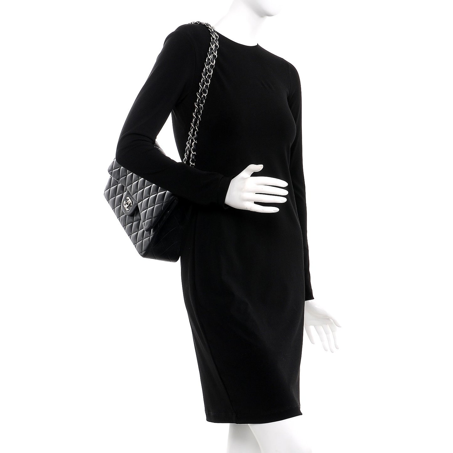 Lambskin Quilted Jumbo Double Flap Black