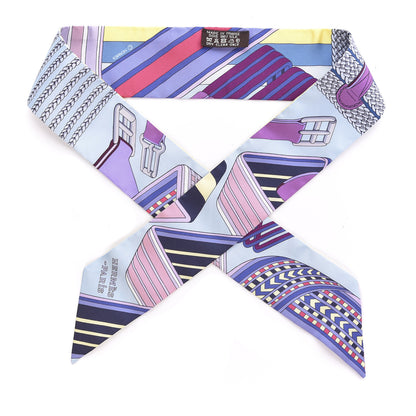 Hermes Silk Sangles En Zigzag Twilly Bleu Mauve Jaune 1 of 5