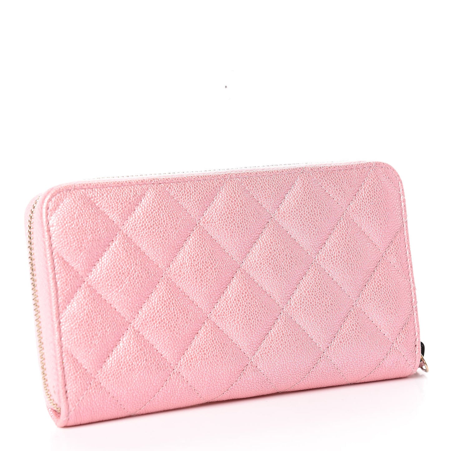 Iridescent Caviar Quilted Medium Zip Around Wallet Pink