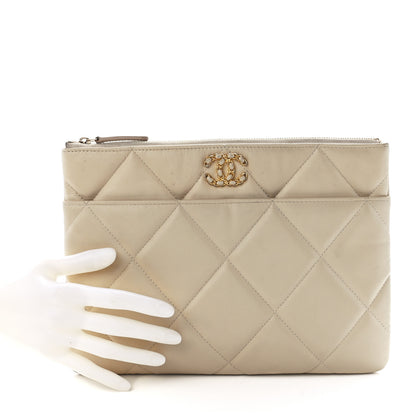 Chanel Shiny Goatskin Quilted Chanel 19 Pouch Beige 2 of 11