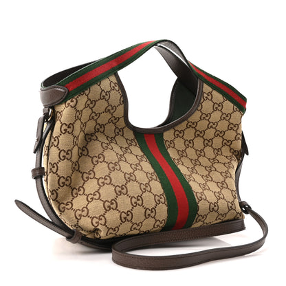 Gucci Monogram Web Small Giglio Tote Beige Dark Brown 4 of 11