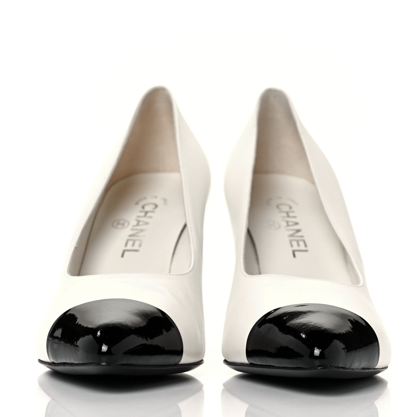 Lambskin Patent Cap Toe Pearl Pumps 40 Ivory Black