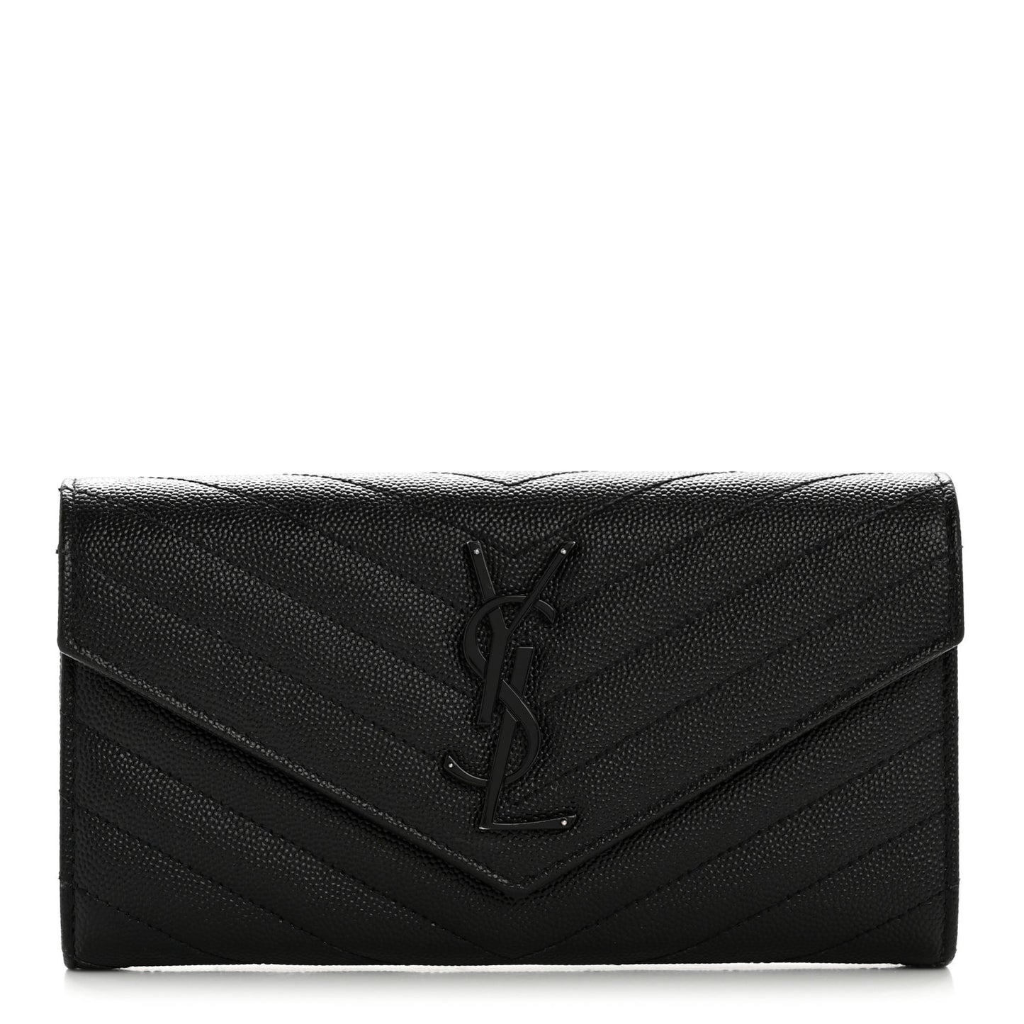 Grain De Poudre Matelasse Chevron Monogram Flap Wallet Black