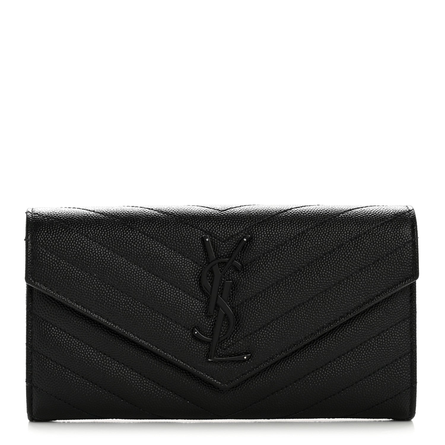 Saint Laurent Grain De Poudre Matelasse Chevron Monogram Flap Wallet Black 1 of 9