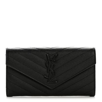 Saint Laurent Grain De Poudre Matelasse Chevron Monogram Flap Wallet Black 1 of 9