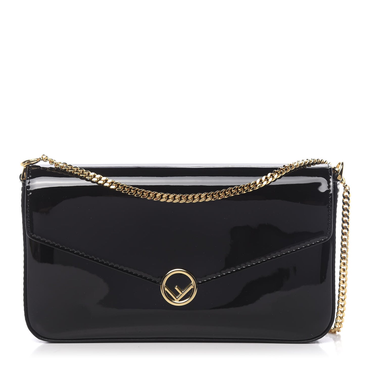 Vitello Vernice Mou F is Fendi Envelope Wallet on Chain with Pouches Black