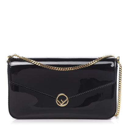 Fendi Vitello Vernice Mou F is Fendi Envelope Wallet on Chain with Pouches Black 1 of 12
